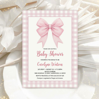 Invitation Baby shower Plaid Rose Et Bow Rose