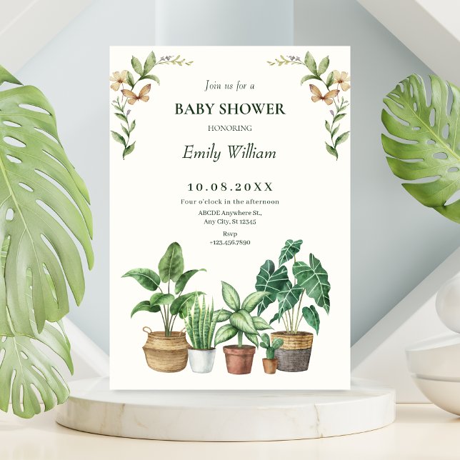 Invitation Baby shower plante de jardinage d'aquarelle verte (Créateur téléchargé)