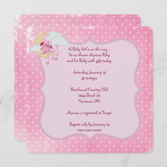 Invitation Baby shower Pointe rose (Devant / Derrière)