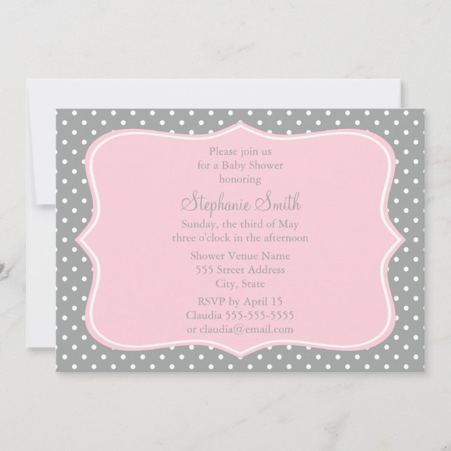 Invitation Baby shower Pointe rose gris, blanc et pastel (Devant)