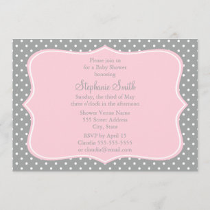 Invitation Baby shower Pointe rose gris, blanc et pastel