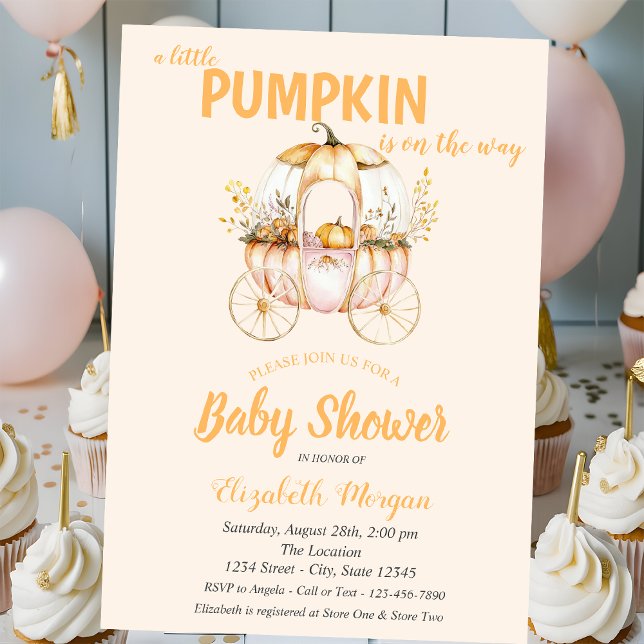Invitation Baby shower pointillé de transport citrouille (Créateur téléchargé)