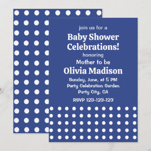 Invitation Baby shower Pois bleu blanc