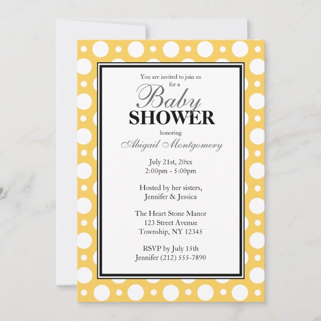 Invitation Baby shower Pois de Cafe Yellow Assorti (Devant)