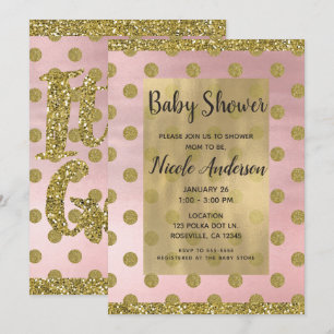 Invitation Baby shower Pois de Parties scintillant rose et or
