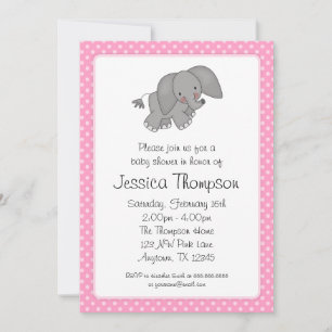 Invitation Baby shower Pois d'éléphants roses