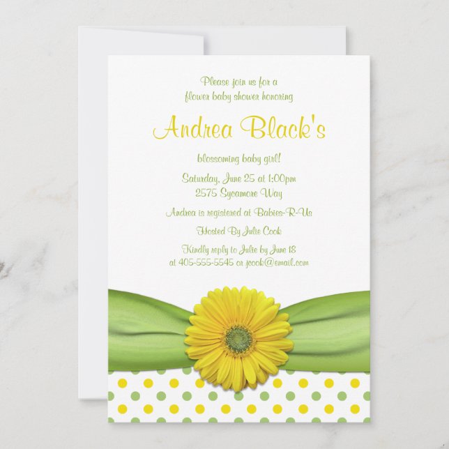 Invitation Baby shower Pois jaune et vert (Devant)