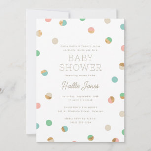 Invitation Baby shower Pois Pastel et Faux Cuivre