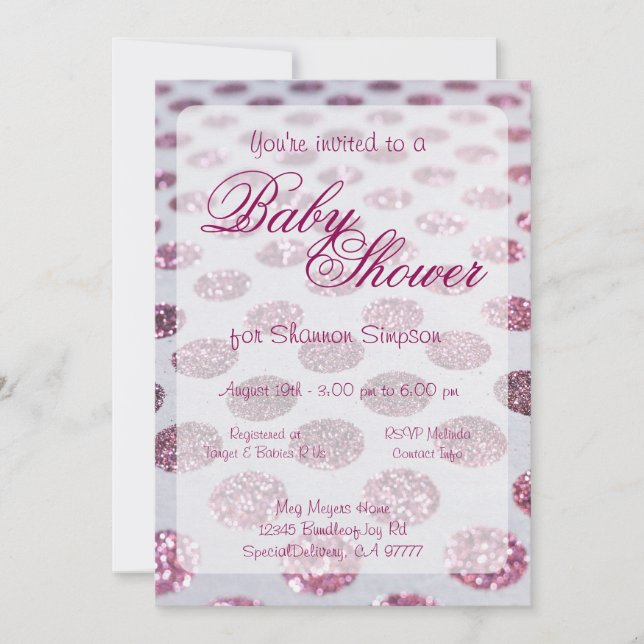Invitation Baby shower | Pois roses (Devant)
