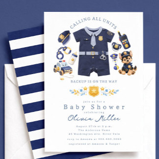 Invitation Baby Shower Policier Rayure Bleue