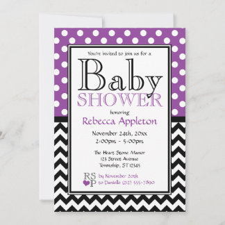 Invitation Baby shower Polka Dot Purple & Chevron