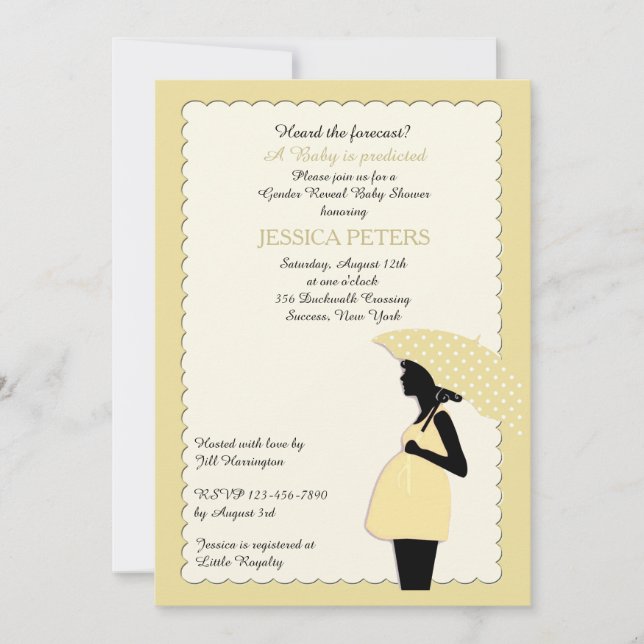 Invitation Baby shower Polka Jaune Point Parapluie (Devant)