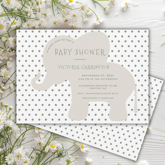 Invitation Baby shower Polkadot Vert Eléphant (Créateur téléchargé)