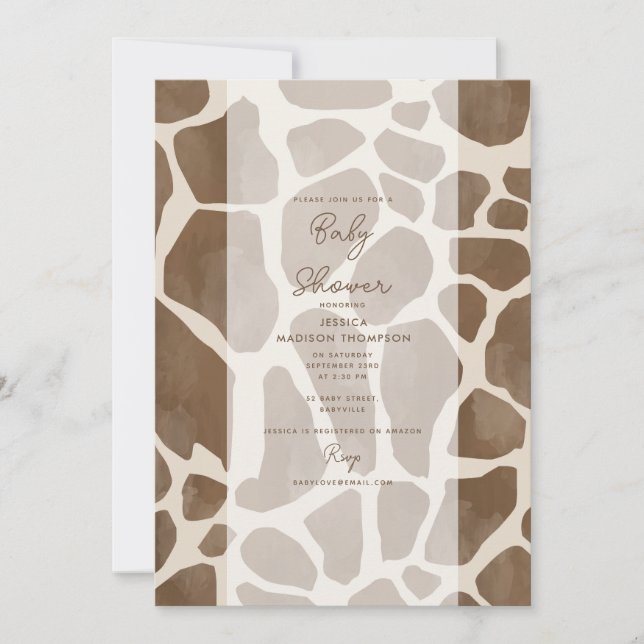 Invitation Baby shower Poster de animal de Giraffe aquarelle (Devant)
