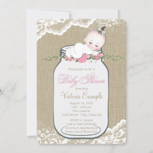 Invitation Baby Shower Pot Mason Burlap
