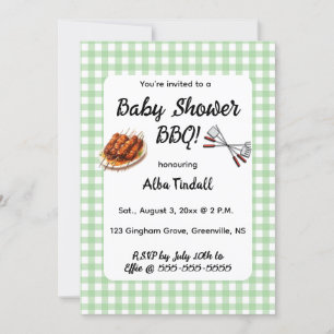 Invitation Baby shower pour BBQ à carreaux verts éditable