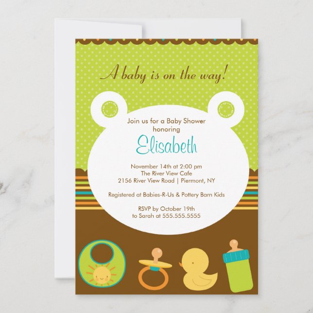 Invitation Baby shower pour bébé doux Icons pour fille ou gar (Devant)