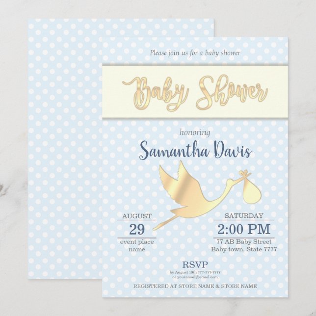 Invitation Baby shower pour bébé en Bouche d'or (Devant / Derrière)