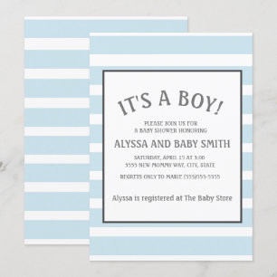 Invitation Baby shower pour bébé garçon rayé bleu bébé
