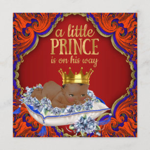 Invitation Baby Shower pour bébé garçon royal afro-américain