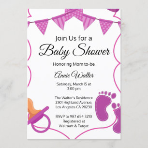 Invitation Baby shower pour bébé rose