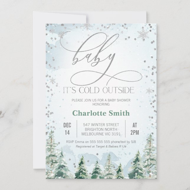 Invitation Baby shower pour bébé sauvage d'hiver (Devant)