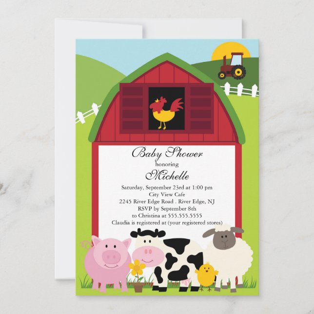 Invitation Baby shower pour bébés animaux de ferme cute Invit (Devant)