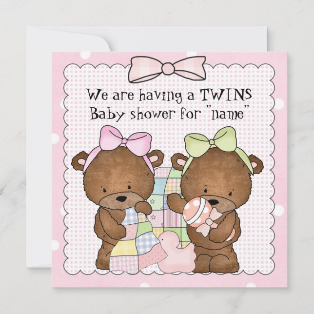 Invitation baby shower pour bébés jumeaux (Devant)