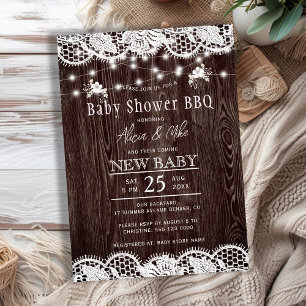 Invitation Baby shower pour couple au BBQ en bois rustique