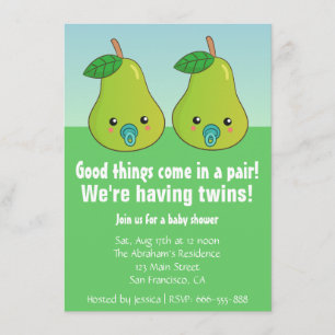 Invitation Baby Shower pour des Jumeaux - Poires mignonnes av