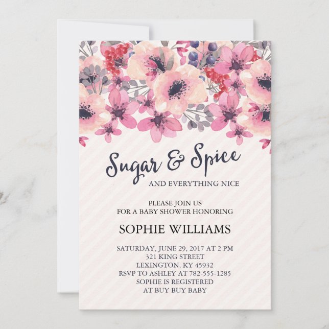 Invitation Baby shower pour filles à sucre et épices (Devant)