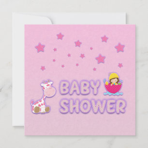 Invitation Baby shower pour filles étoiles et girafe