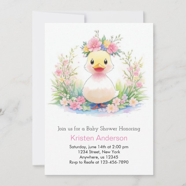 Invitation Baby shower pour filles Sunshine and Ducklings (Devant)