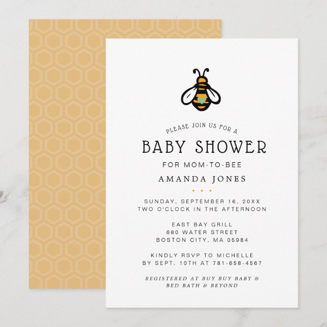 Invitation Baby Shower pour future maman abeille moderne (Devant / Derrière)