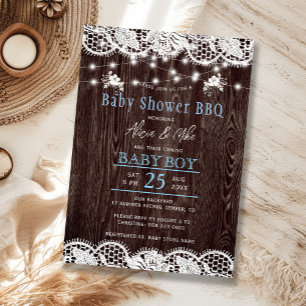 Invitation Baby shower pour garçon avec BBQ en bois rustique