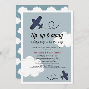 Invitation Baby shower pour garçon bleu de l'avion vers le ha