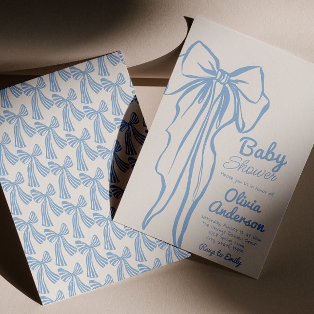 Invitation Baby shower pour garçon bleu Dusty dessiné à la ma (Créateur téléchargé)