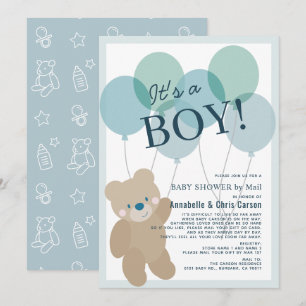 Invitation Baby shower pour garçon bleu Teddy Bear par courri