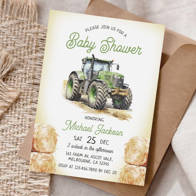 Invitation Baby shower pour garçon de tracteur (Créateur téléchargé)