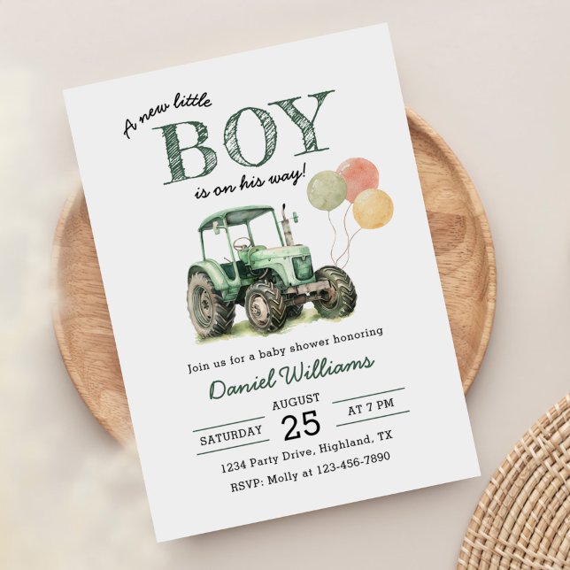 Invitation Baby shower pour garçon de tracteur (Créateur téléchargé)