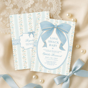 Invitation Baby shower pour garçon en poudre bleu vintage