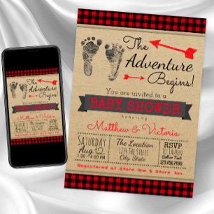 Invitation Baby Shower pour Garçon Plaid de Buffalo