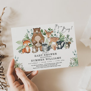 Invitation Baby shower pour garçons de forêt moderne Woodland