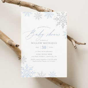 Invitation Baby shower pour garçons d'hiver Blue Snowflake