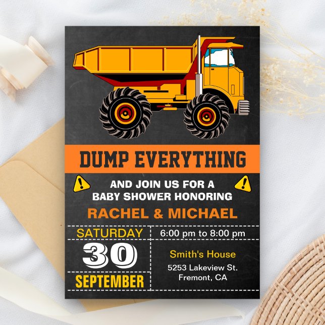 Invitation Baby Shower pour la construction d'un camion à ben (Créateur téléchargé)