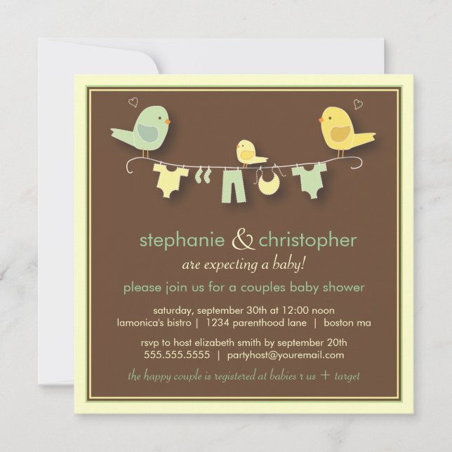 Invitation Baby shower pour les couples d'oiseaux  (Devant)