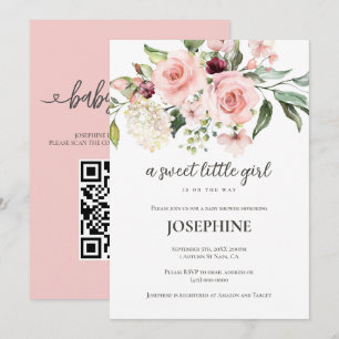 Invitation Baby shower pour petite fille aux fleurs roses