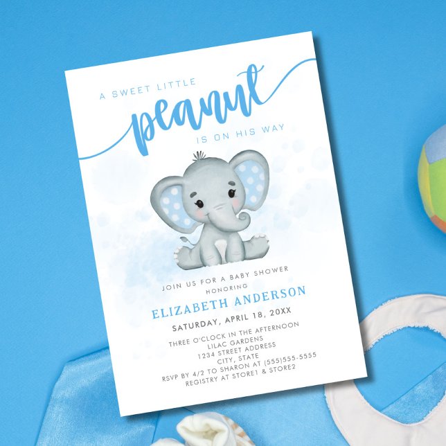 Invitation Baby shower pour petits arachides Blue Elephant (Créateur téléchargé)