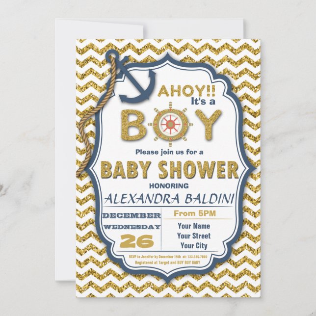 Invitation baby shower pour un garçon (Devant)