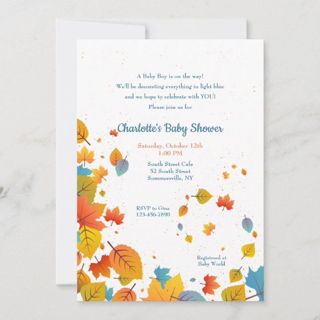 Invitation Baby Shower pour un Petit Garçon d'Automne (Devant)